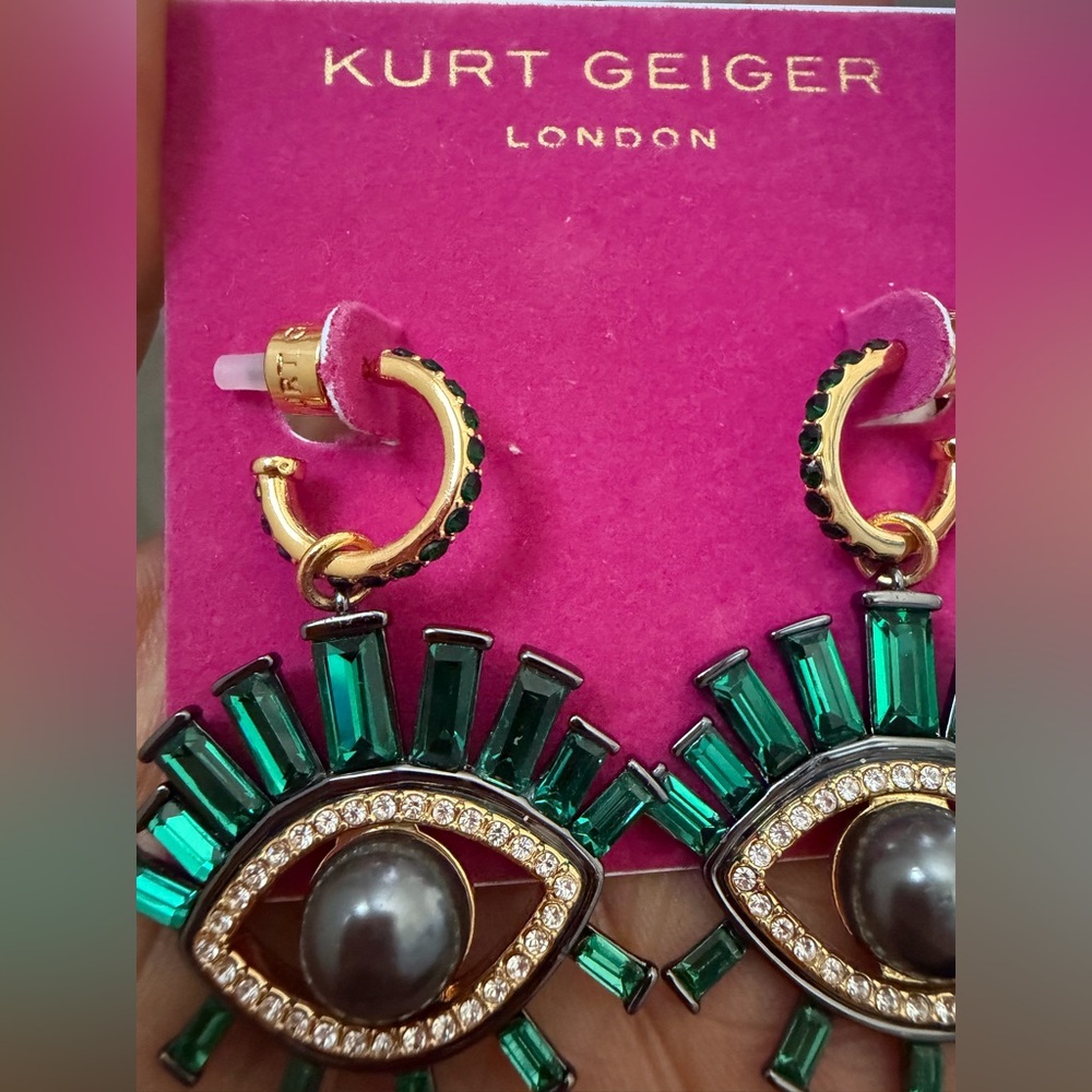Kurt Geiger Green Eye Hoop Earrings - Picture 3 of 5